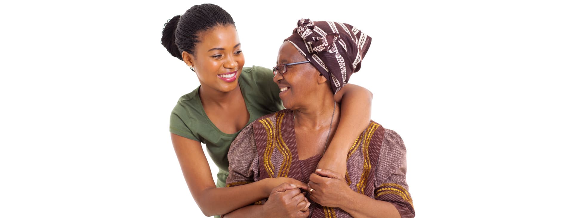 smiling elder and caregiver